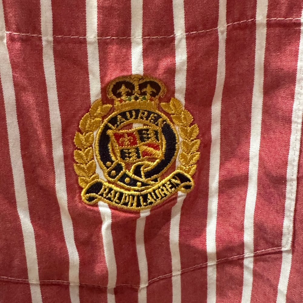 Lauren by Ralph Lauren Striped Button Down Shirt in Red and White - Picture 3 of 4